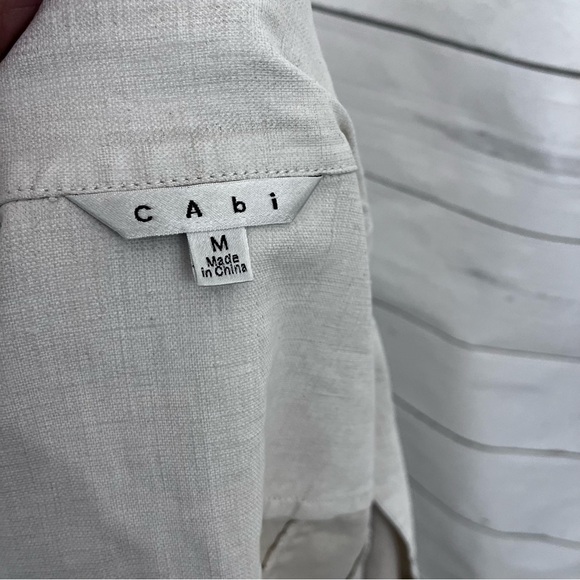 CAbi Cream 100% Linen Ruffled Asymmetrical Crop Button Jacket - Picture 14 of 16